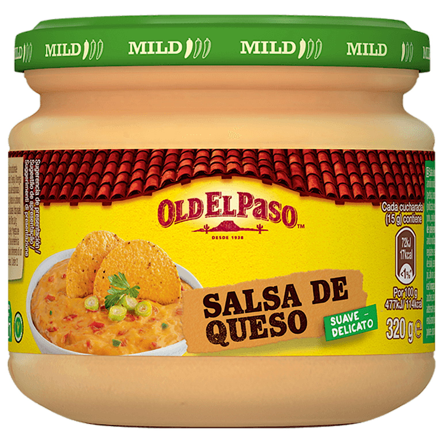 Un frasco de vidrio de salsa de queso suave Old El Paso, 320 g